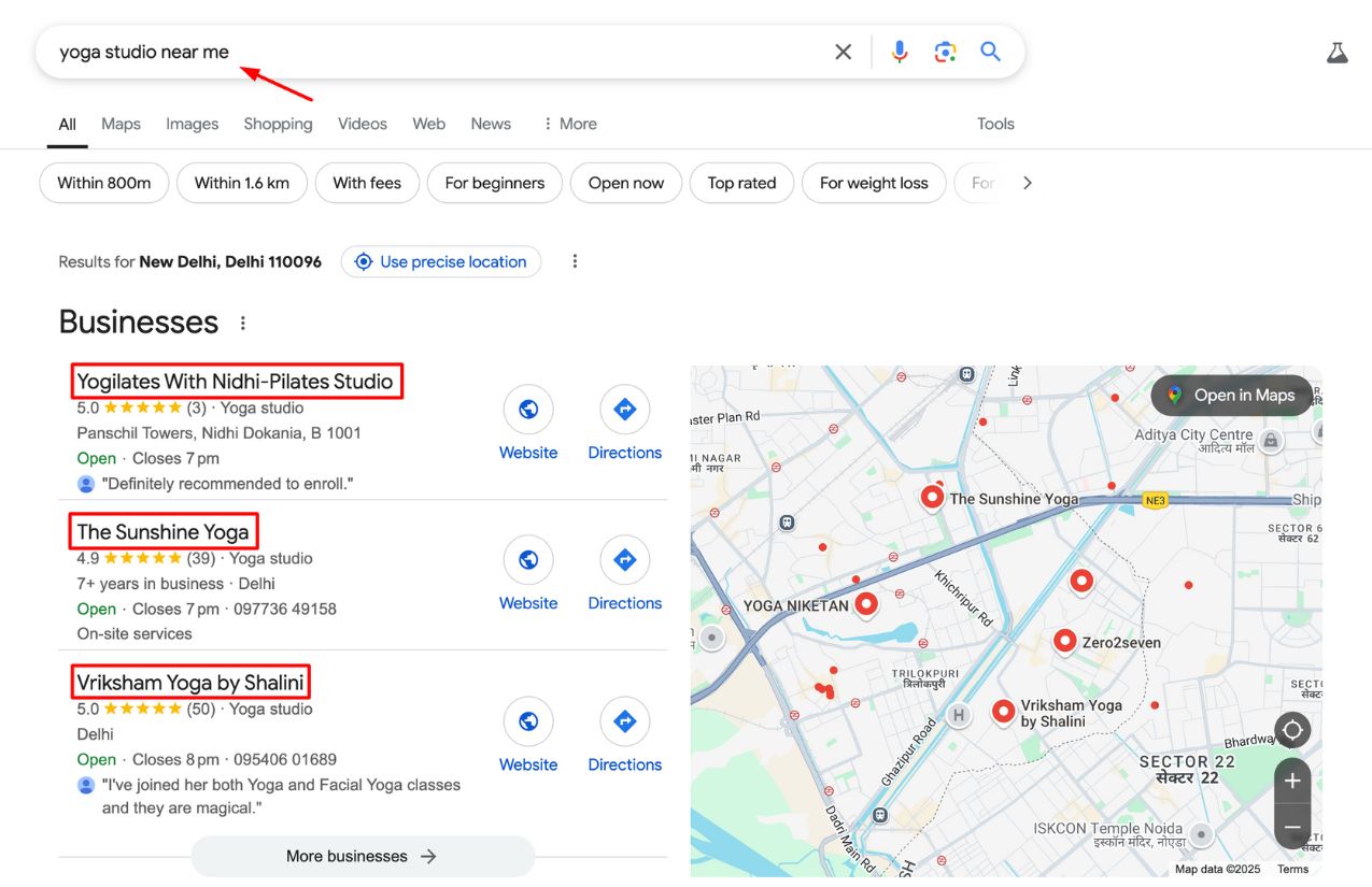 local seo for yoga studio