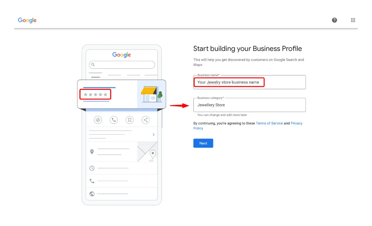 GMB profile for local seo for jewelry store showing accurate information