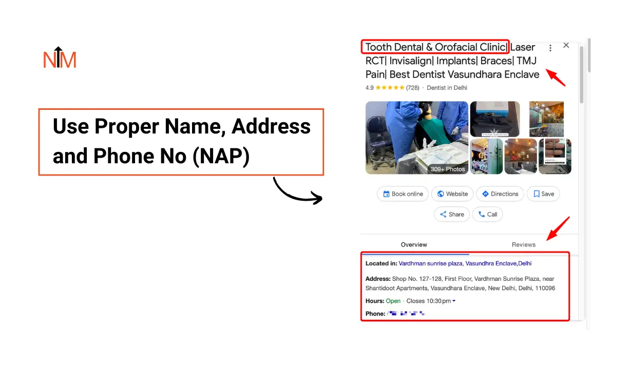 NAP structure for local seo for dentist in GMB
