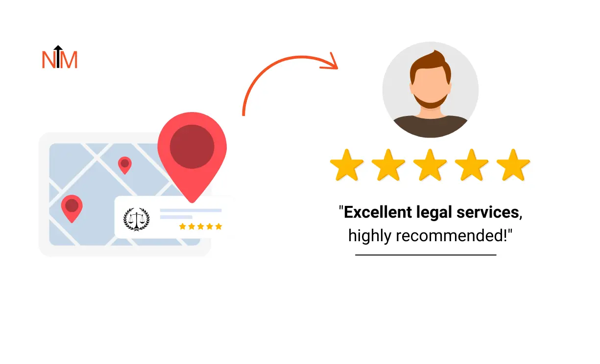 A digital screen displaying a 5-star client review for a law firm, highlighting trust, credibility for local business citations in local SEO