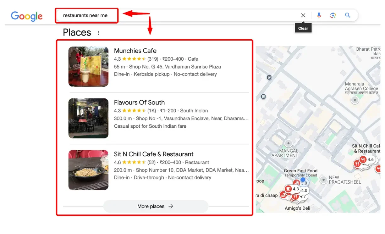 Local Restaurants listing Top 3 local restaurants ranking for the keyword "restaurants near me"