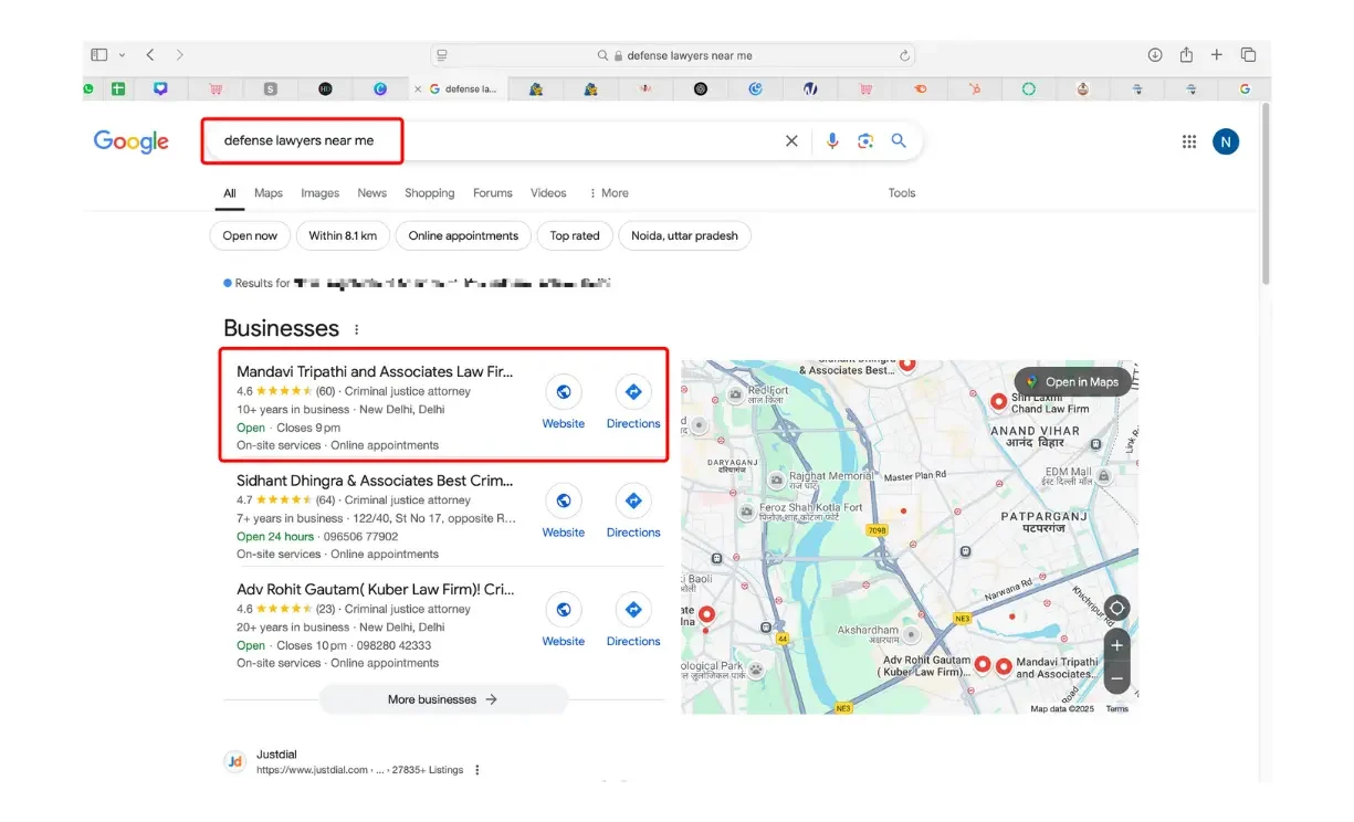 Google search for lawyers People searching for local defence lawyers